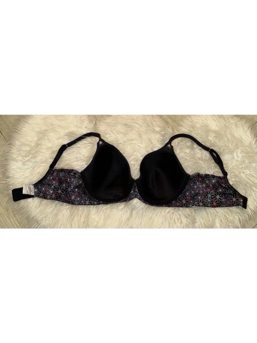 Vintage Warners 01397 Full Coverage Underwire Bra Lined Floral Womens 36C Black